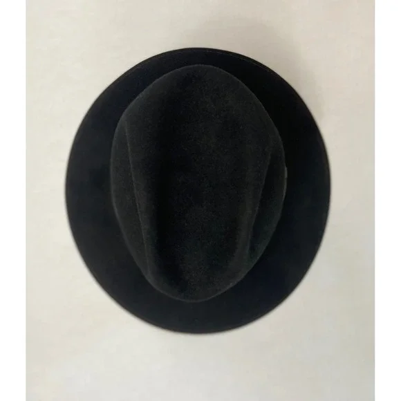 Black Felt Fedora Hat With Brown Band 100 Percent Wool - Picture 5 of 16